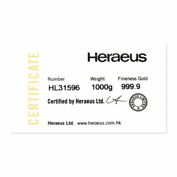 Goldbarren 1000g - Heraeus – Bild 2