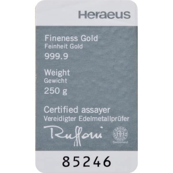 Goldbarren 250g - Heraeus – Bild 2